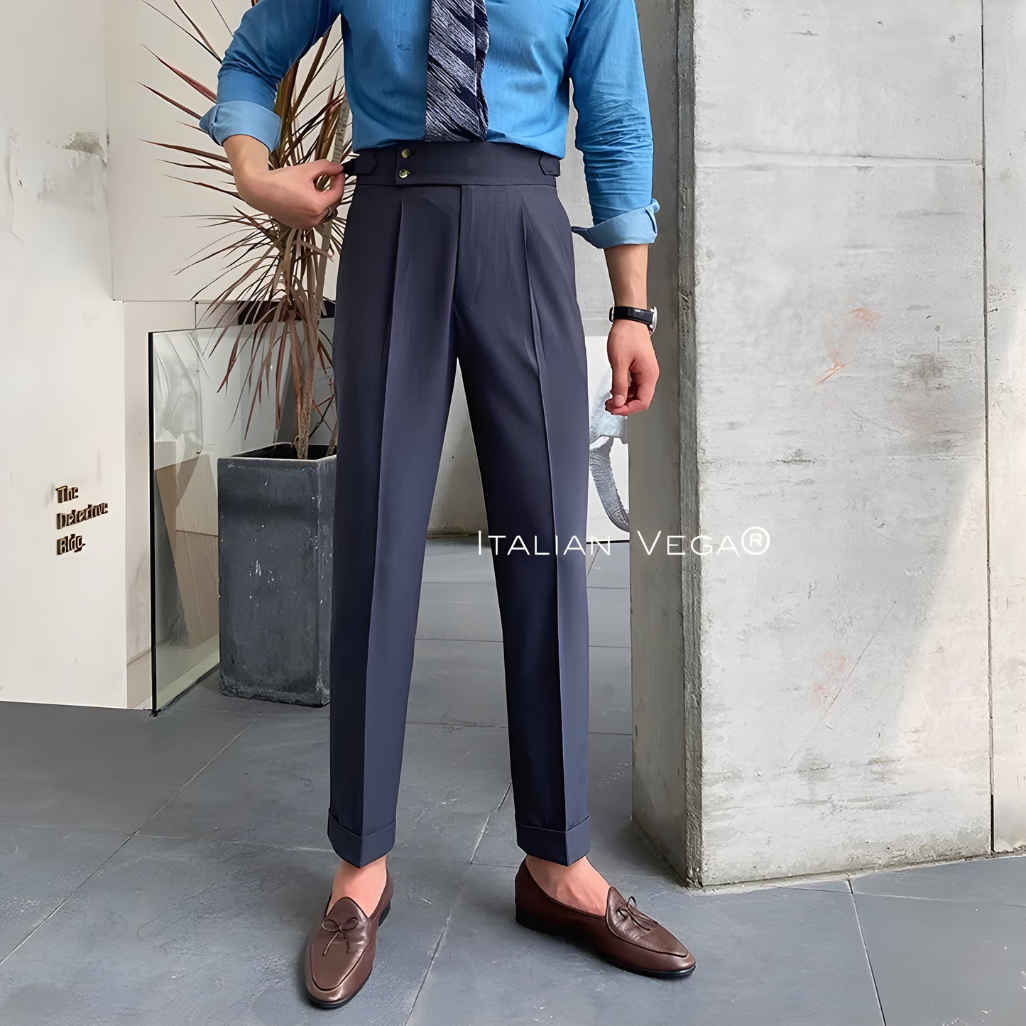 Elephant Grey Signature Buttoned Gurkha Pants