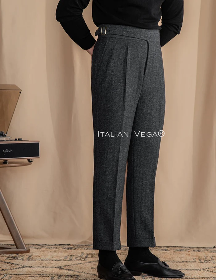 Deep Grey Exotic Herringbone Gurkha Pants by ITALIAN VEGA®