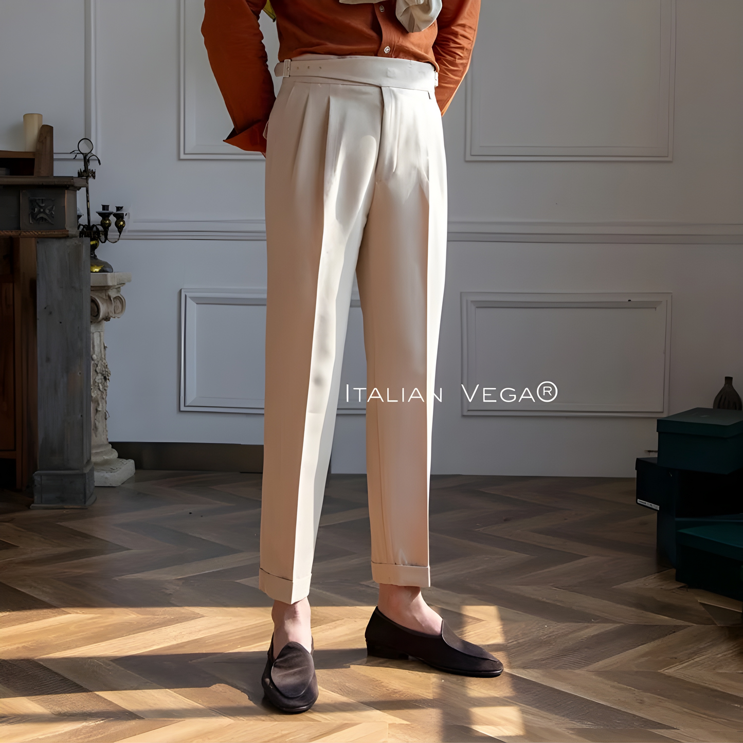 Beige Classic Buckle Gurkha Pants by Italian Vega®