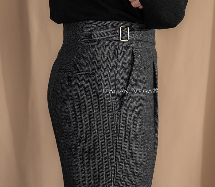 Deep Grey Exotic Herringbone Gurkha Pants by ITALIAN VEGA®
