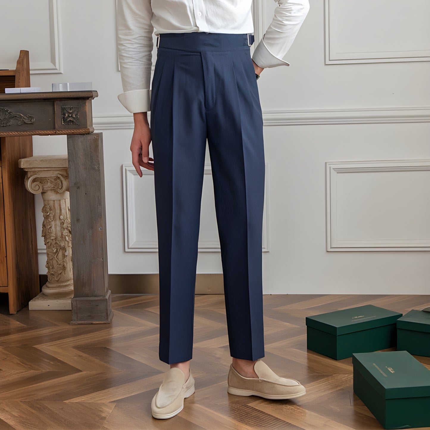 Navy Blue Classic Buckle Gurkha Pants by Italian Vega®