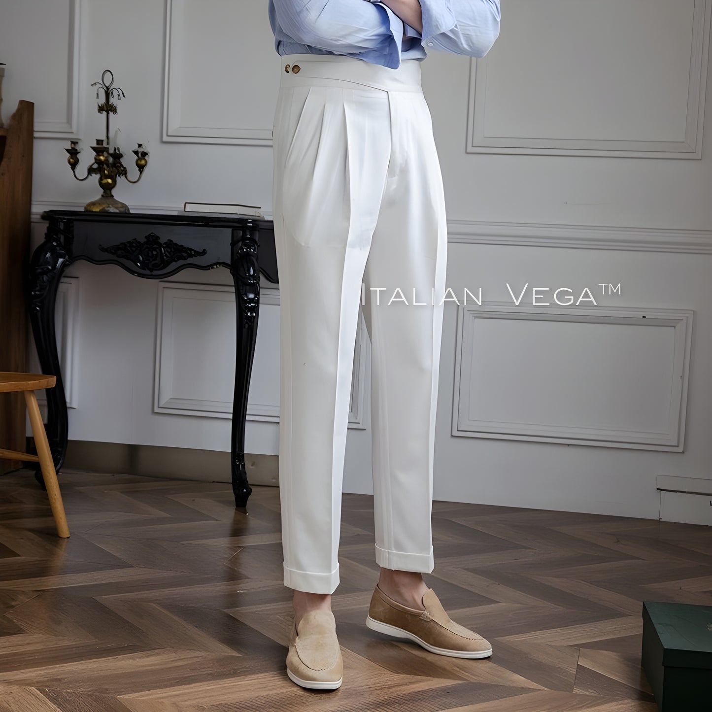 Frost White Classic Buttoned Gurkha Pants by Italian Vega®
