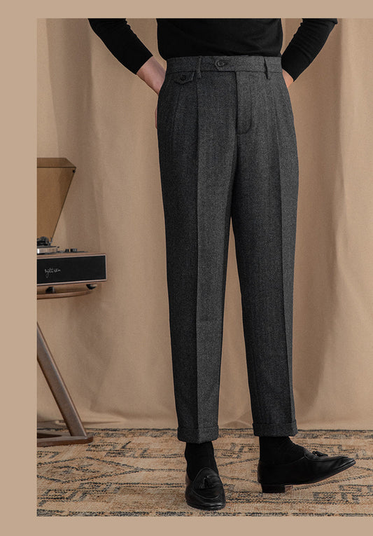 Grey Elegant Herringbone Gurkha Pants by Italian Vega®