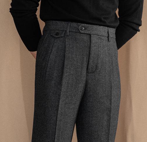 Grey Elegant Herringbone Gurkha Pants by Italian Vega®