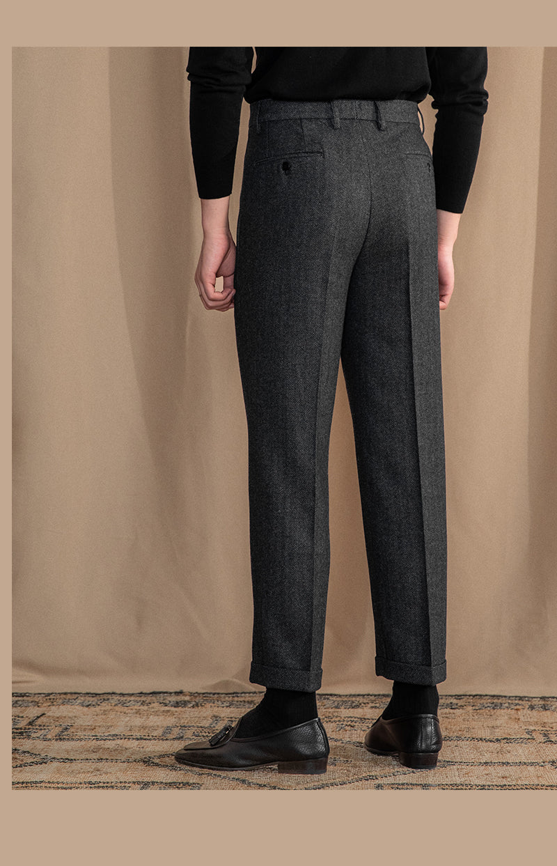 Grey Elegant Herringbone Gurkha Pants by Italian Vega®