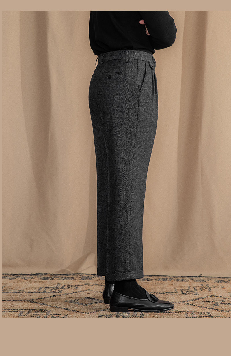 Grey Elegant Herringbone Gurkha Pants by Italian Vega®