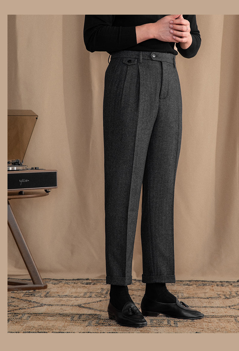 Grey Elegant Herringbone Gurkha Pants by Italian Vega®
