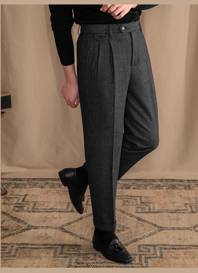 Grey Elegant Herringbone Gurkha Pants by Italian Vega®