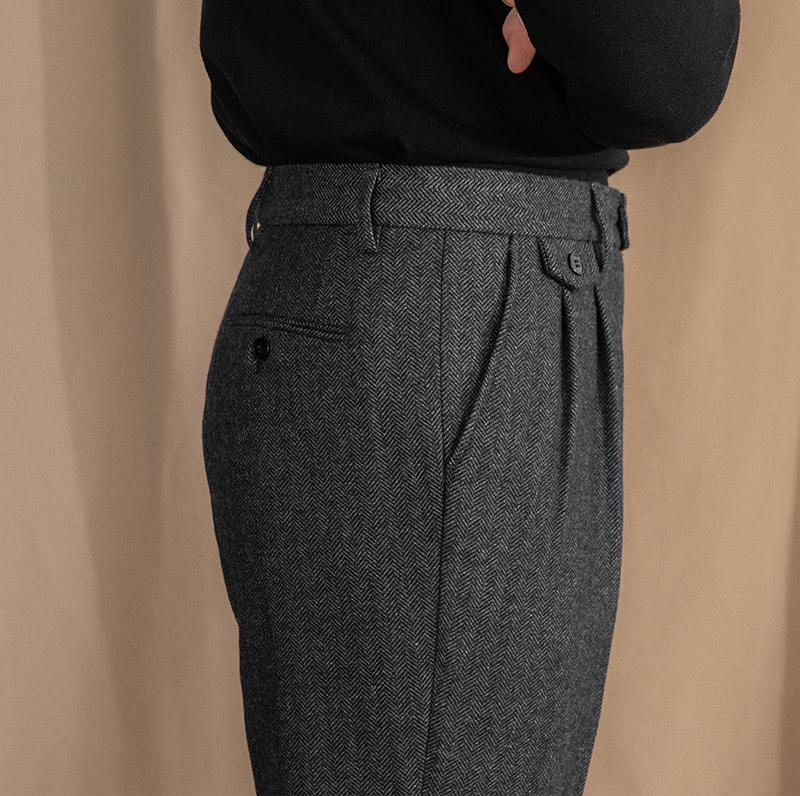 Grey Elegant Herringbone Gurkha Pants by Italian Vega®