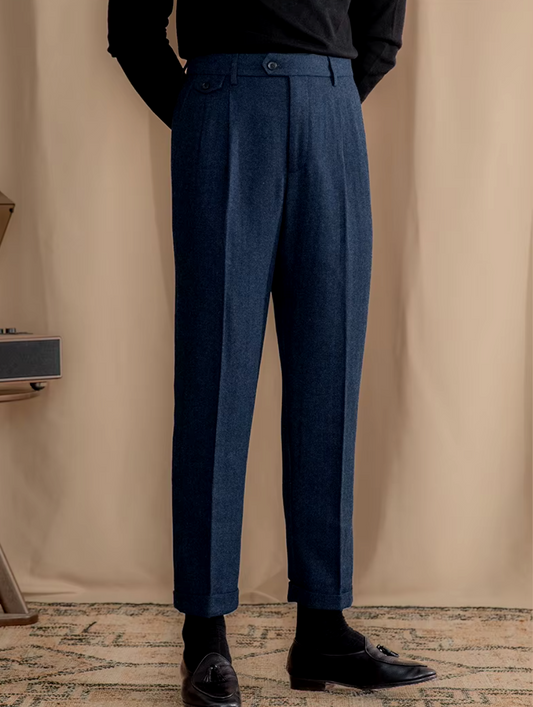 Blue Elegant Herringbone Gurkha Pants by Italian Vega®