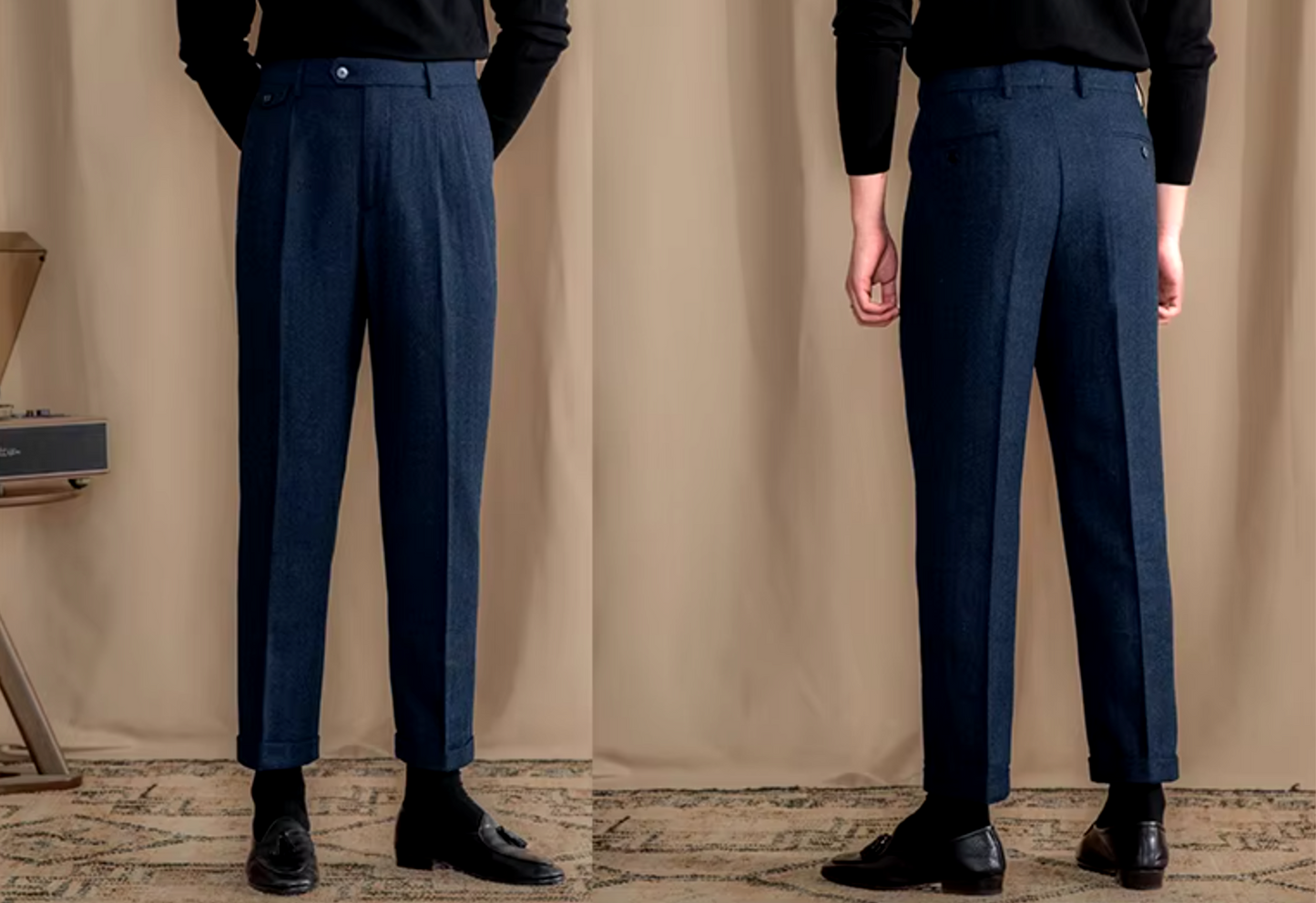 Blue Elegant Herringbone Gurkha Pants by Italian Vega®