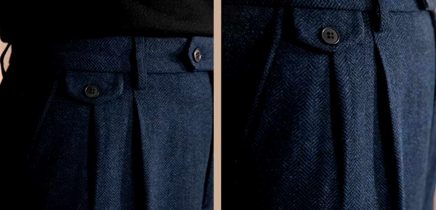 Blue Elegant Herringbone Gurkha Pants by Italian Vega®