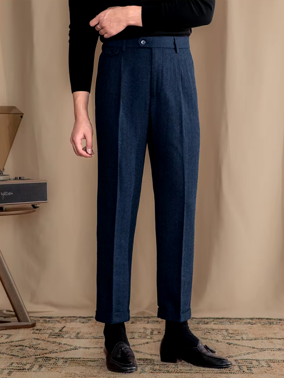 Blue Elegant Herringbone Gurkha Pants by Italian Vega®