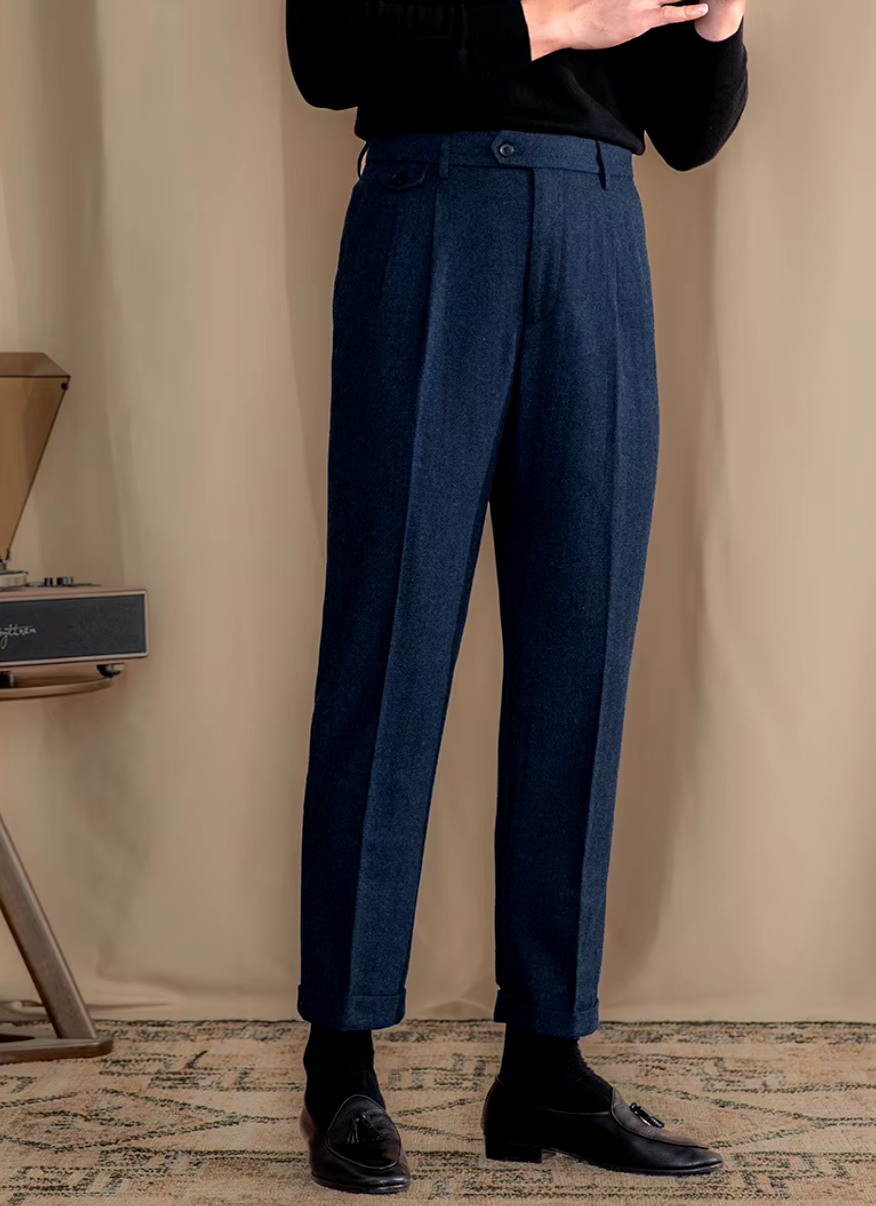 Blue Elegant Herringbone Gurkha Pants by Italian Vega®