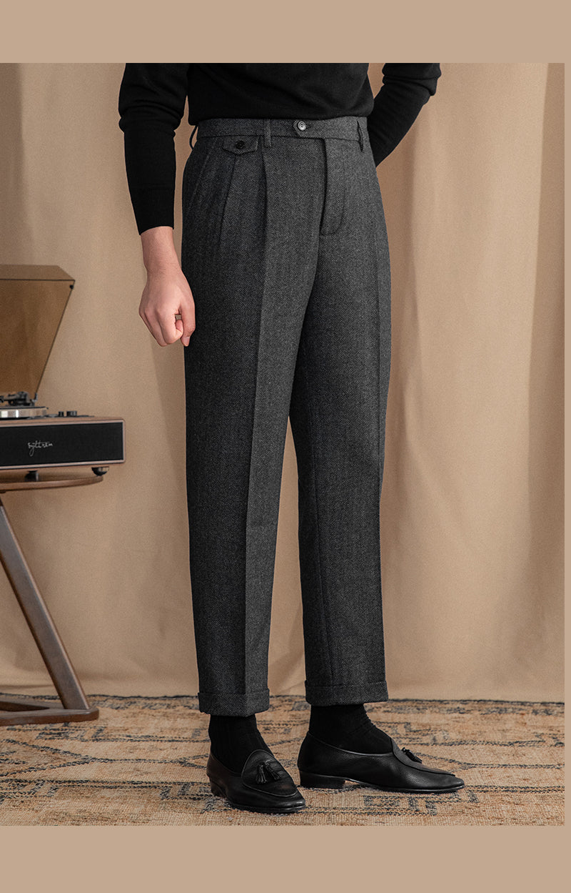 Grey Elegant Herringbone Gurkha Pants by Italian Vega®