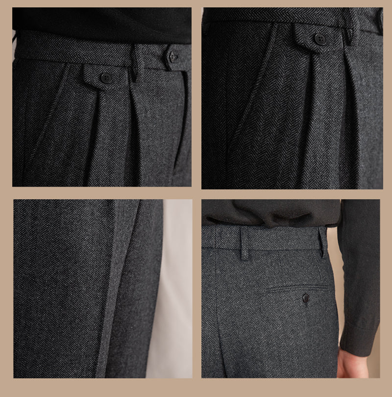 Grey Elegant Herringbone Gurkha Pants by Italian Vega®