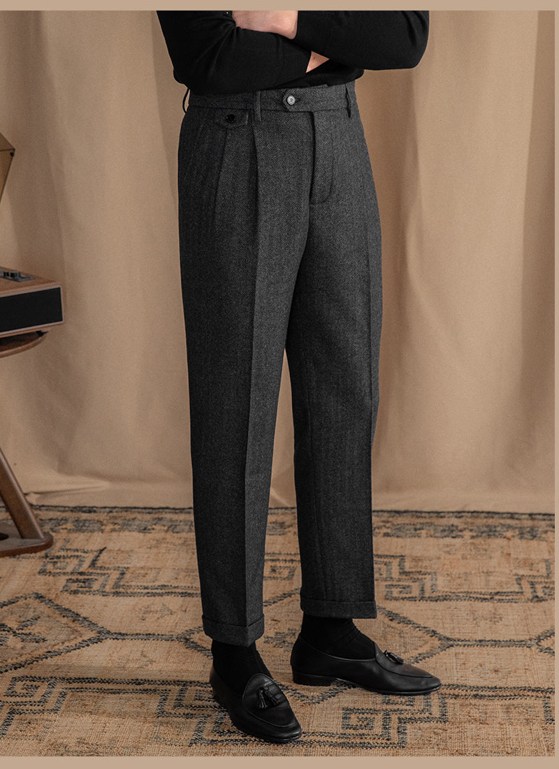 Grey Elegant Herringbone Gurkha Pants by Italian Vega®
