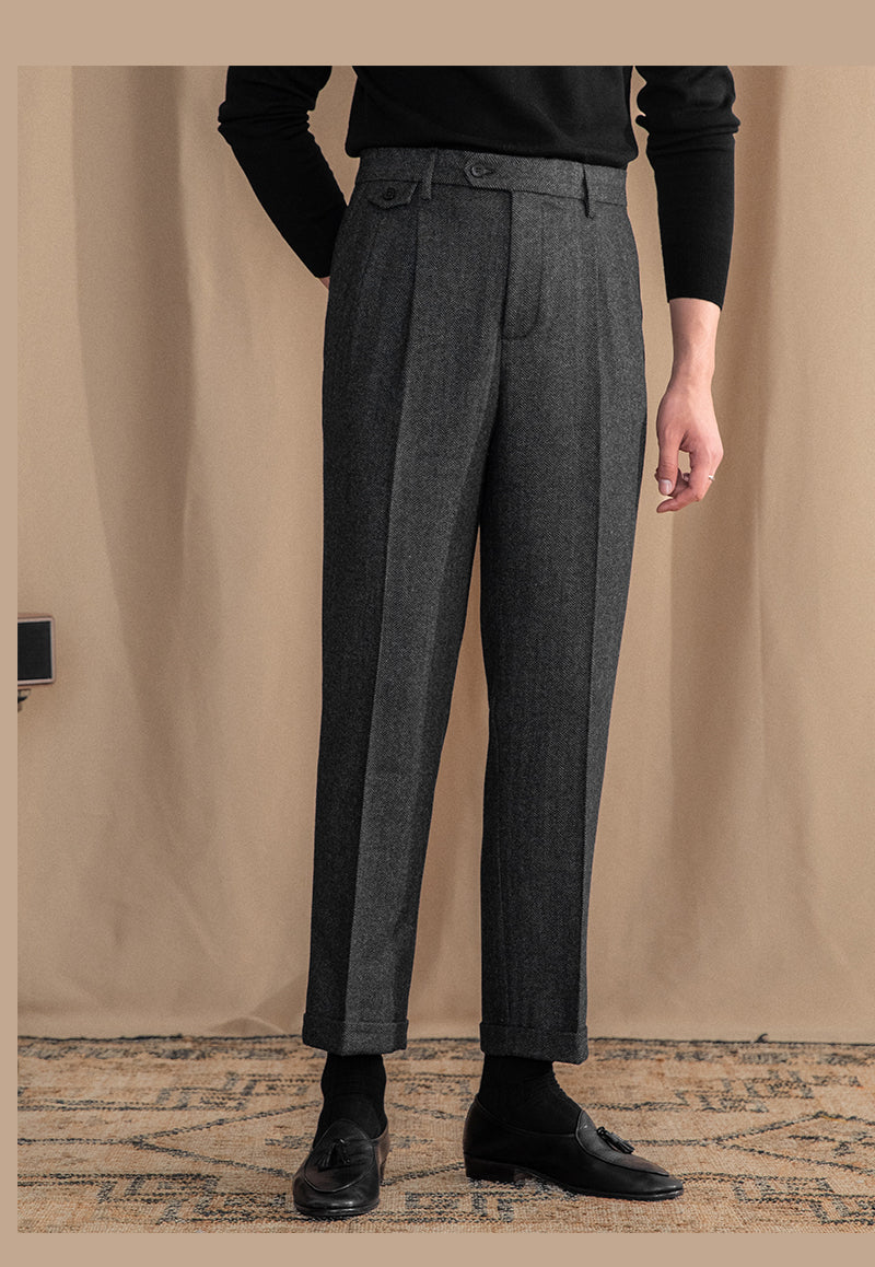 Grey Elegant Herringbone Gurkha Pants by Italian Vega®