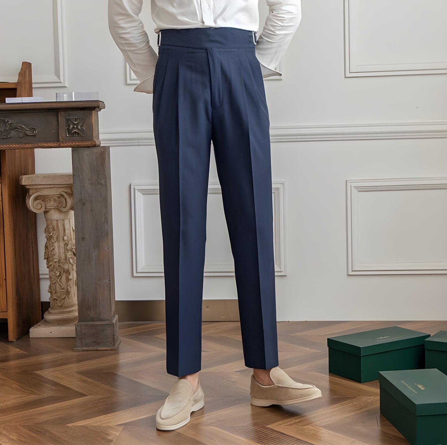 Navy Blue Classic Buckle Gurkha Pants by Italian Vega®