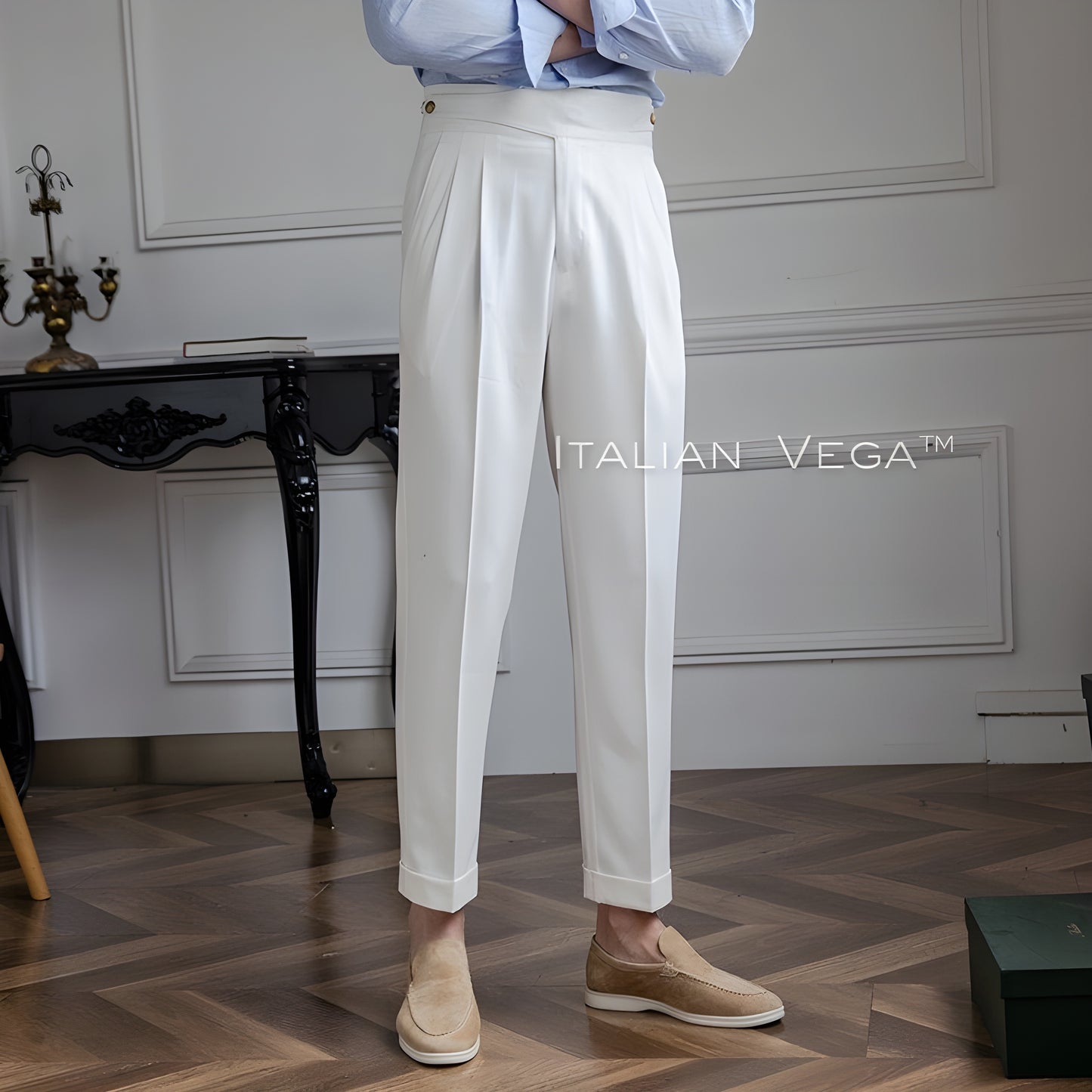 Frost White Classic Buttoned Gurkha Pants by Italian Vega®