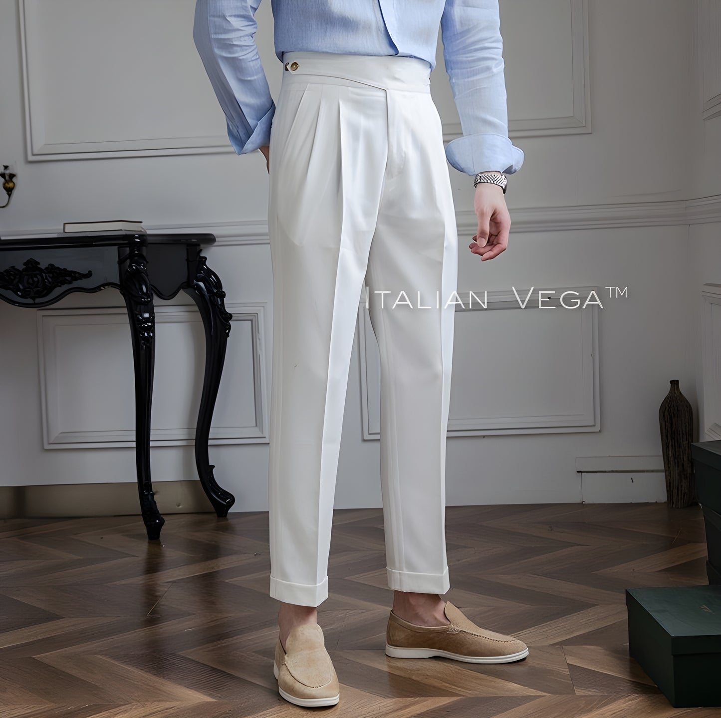 Frost White Classic Buttoned Gurkha Pants by Italian Vega®