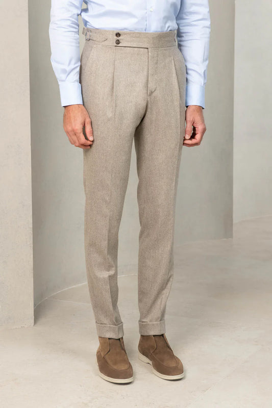 Beige Signature Flannel Gurkha Pants by Italian Vega®