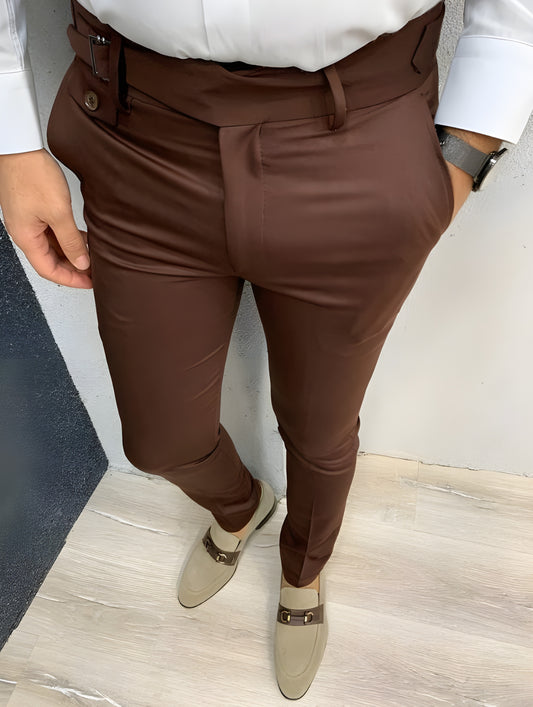 Brown Single Buckle Gurkha Pants