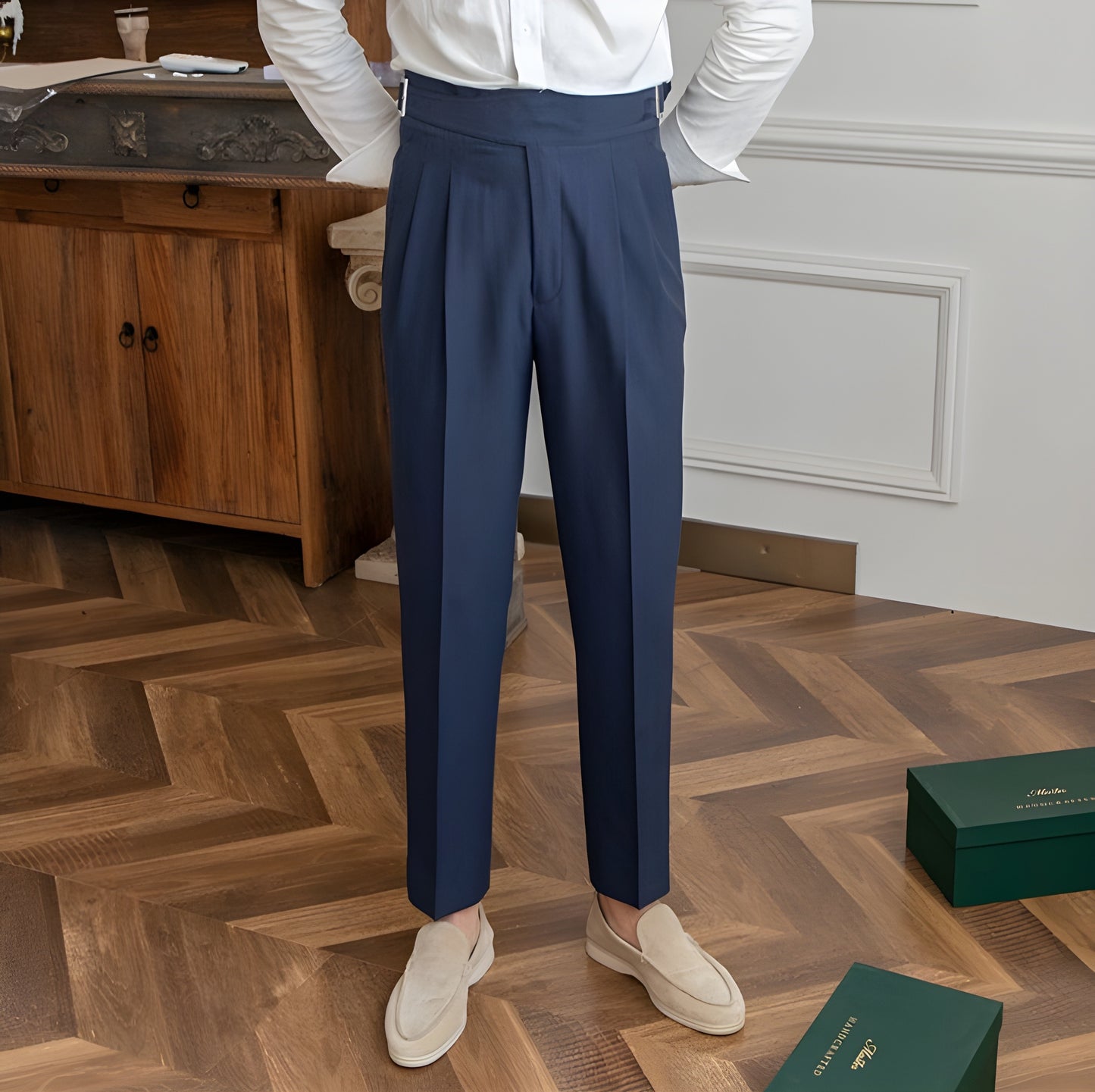 Navy Blue Classic Buckle Gurkha Pants by Italian Vega®