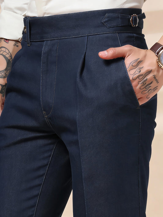 Blue Denim Elegant Gurkha Trouser Pants | Boot Cut Fit by Italian Vega®