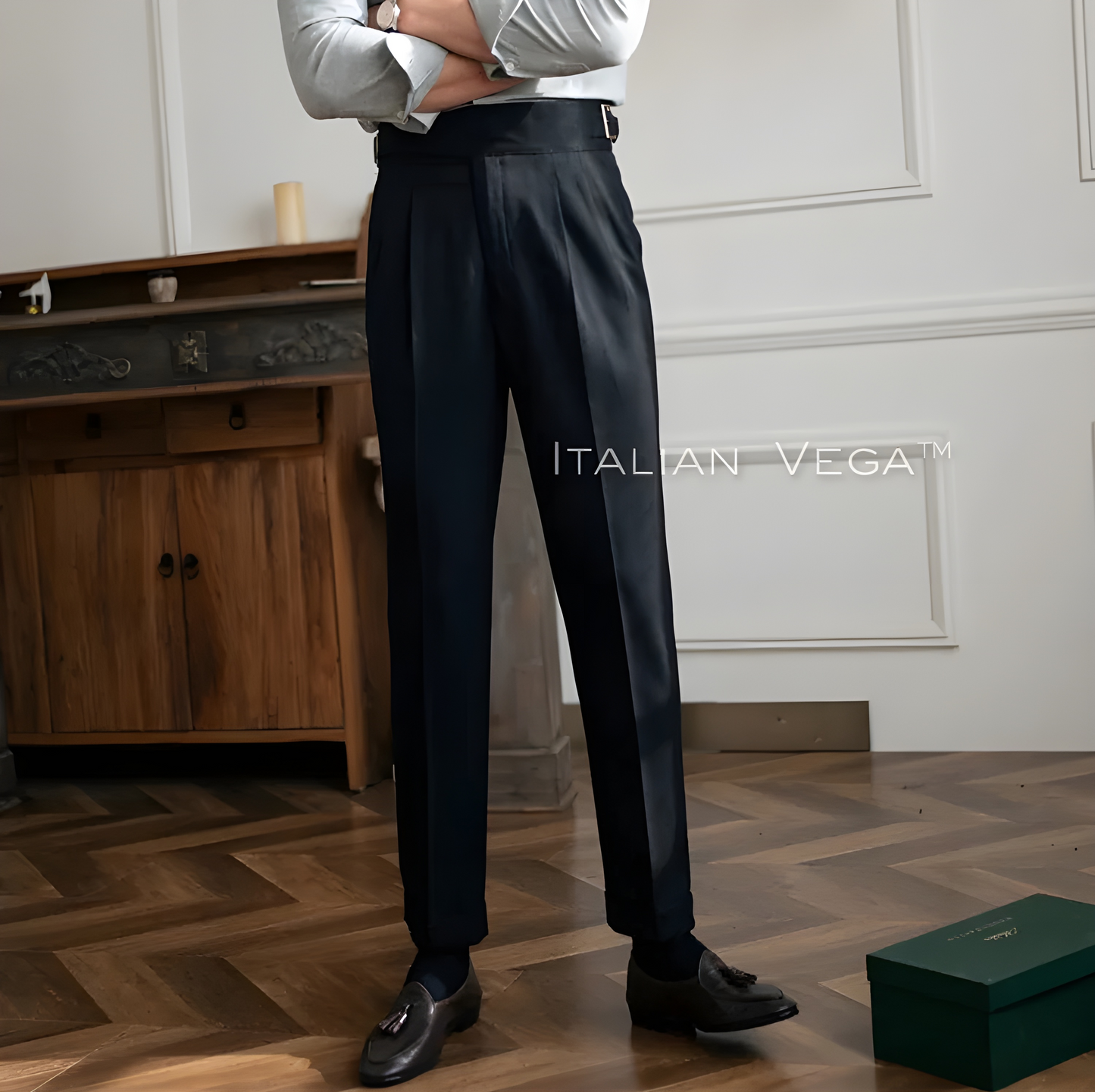 Charcoal Black Classic Buckle Gurkha Pants by Italian Vega®