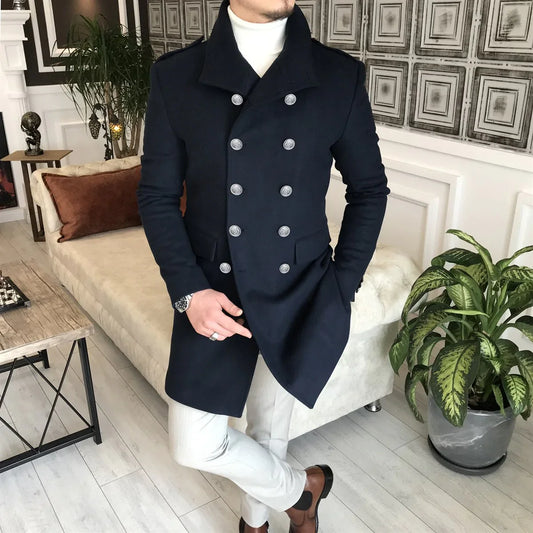 Alaska Dark Blue Double Breasted Coat by Italian Vega®