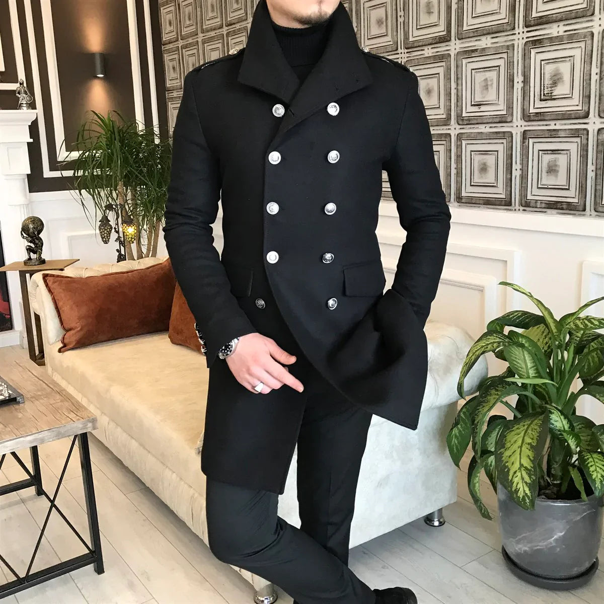 Alaska Black Double Breasted Coat by Italian Vega®