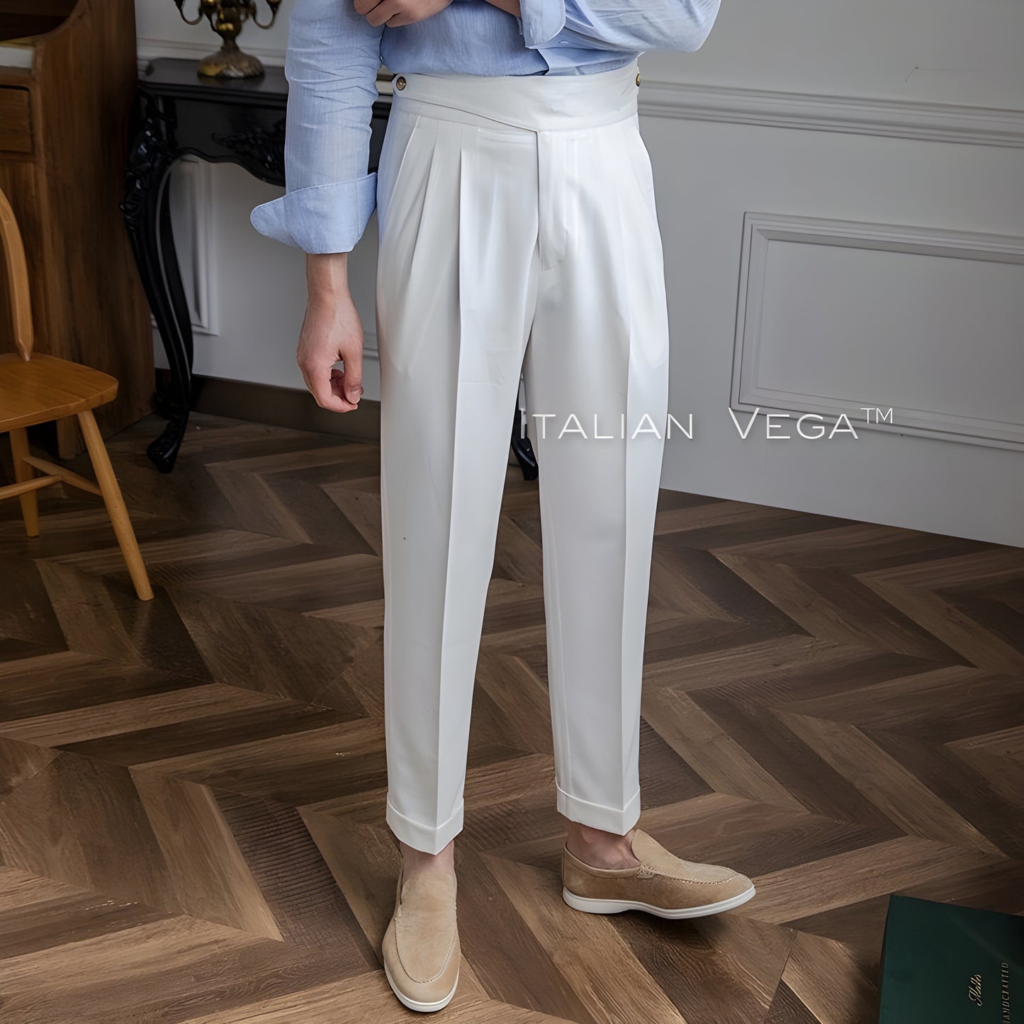 Frost White Classic Buttoned Gurkha Pants by Italian Vega®
