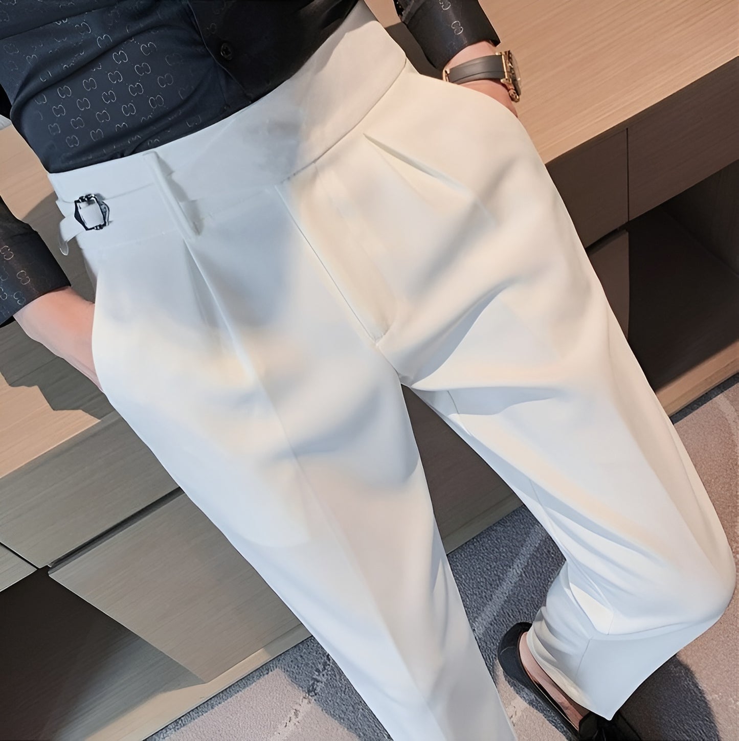 White Single Buckle Gurkha Pants by Italian Vega