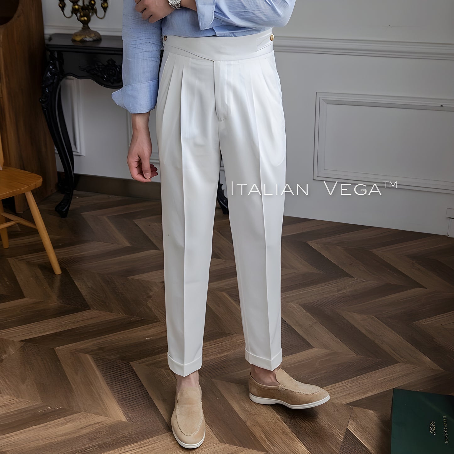 Frost White Classic Buttoned Gurkha Pants by Italian Vega®