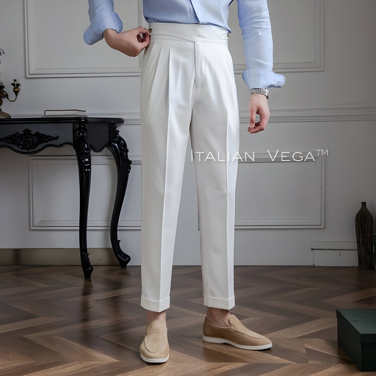 Frost White Classic Buttoned Gurkha Pants by Italian Vega®