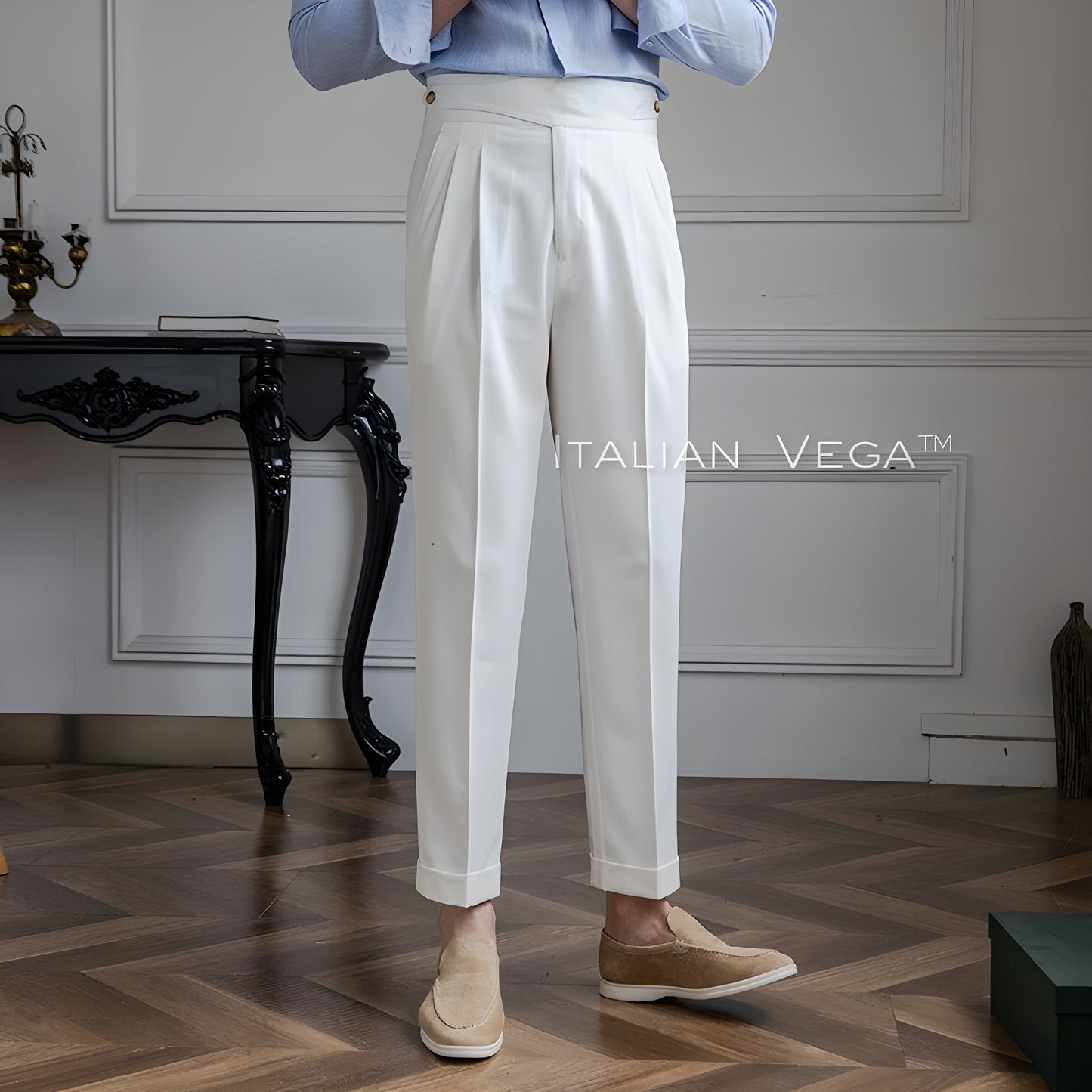 Frost White Classic Buttoned Gurkha Pants by Italian Vega®