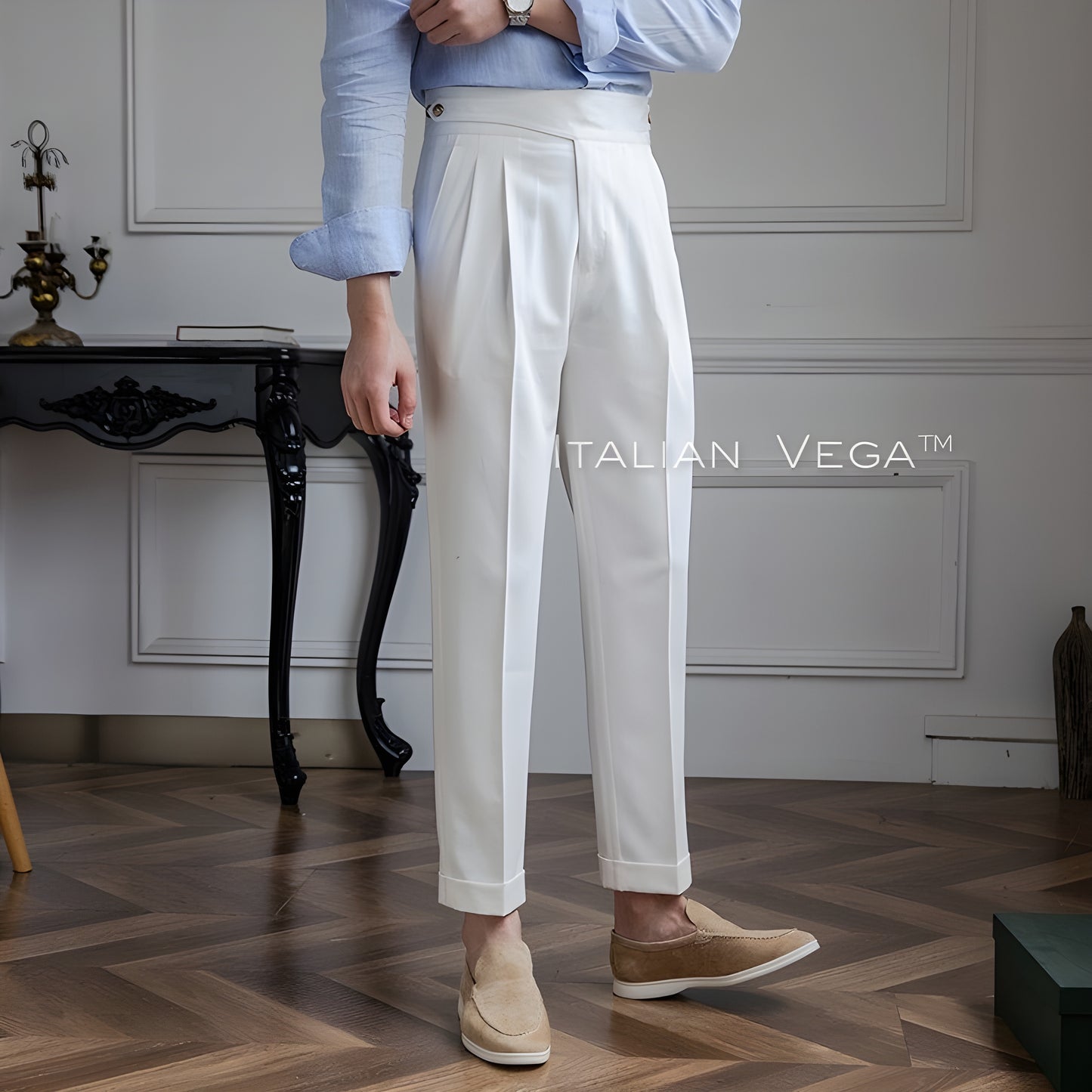 Frost White Classic Buttoned Gurkha Pants by Italian Vega®