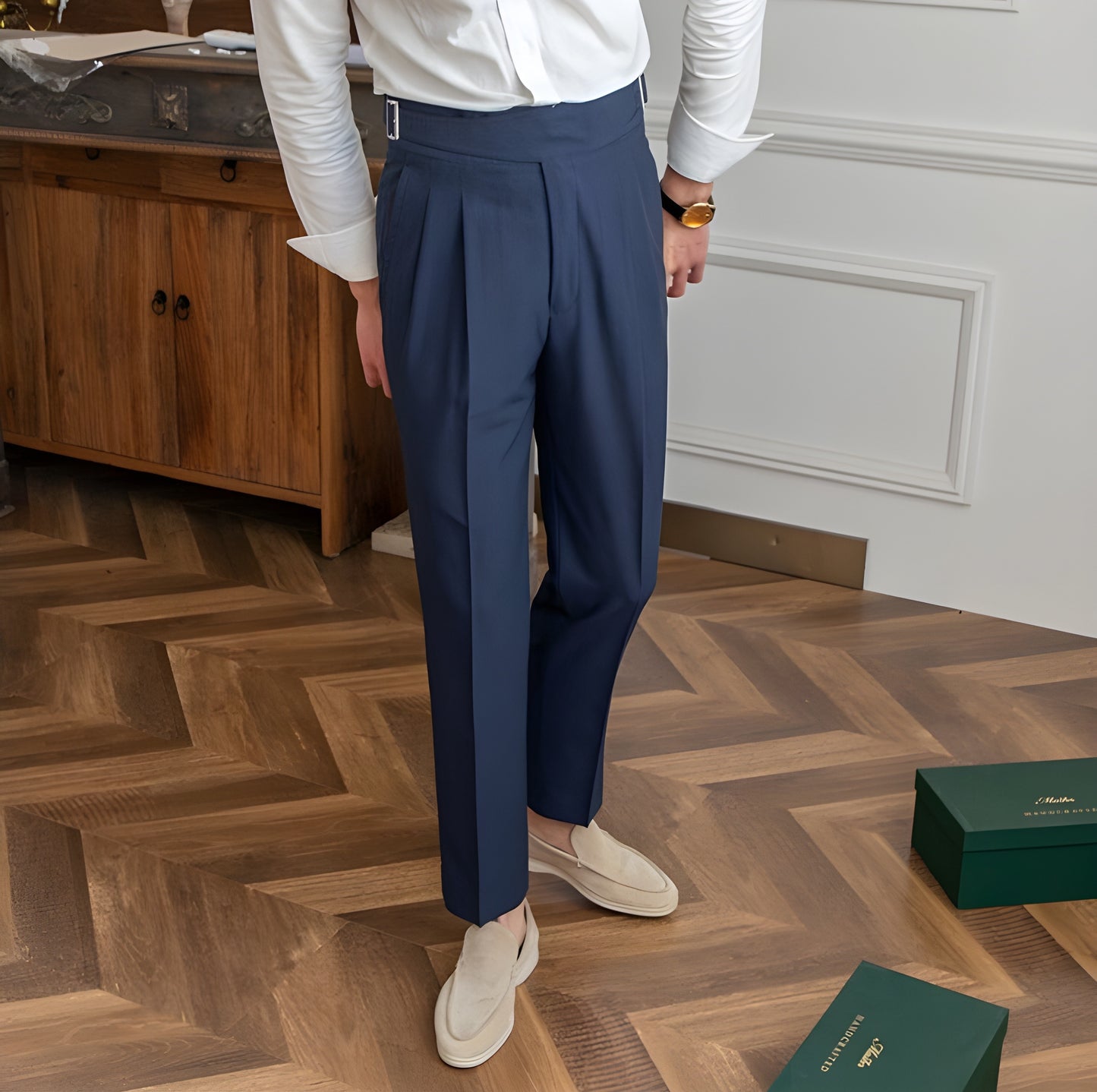 Navy Blue Classic Buckle Gurkha Pants by Italian Vega®