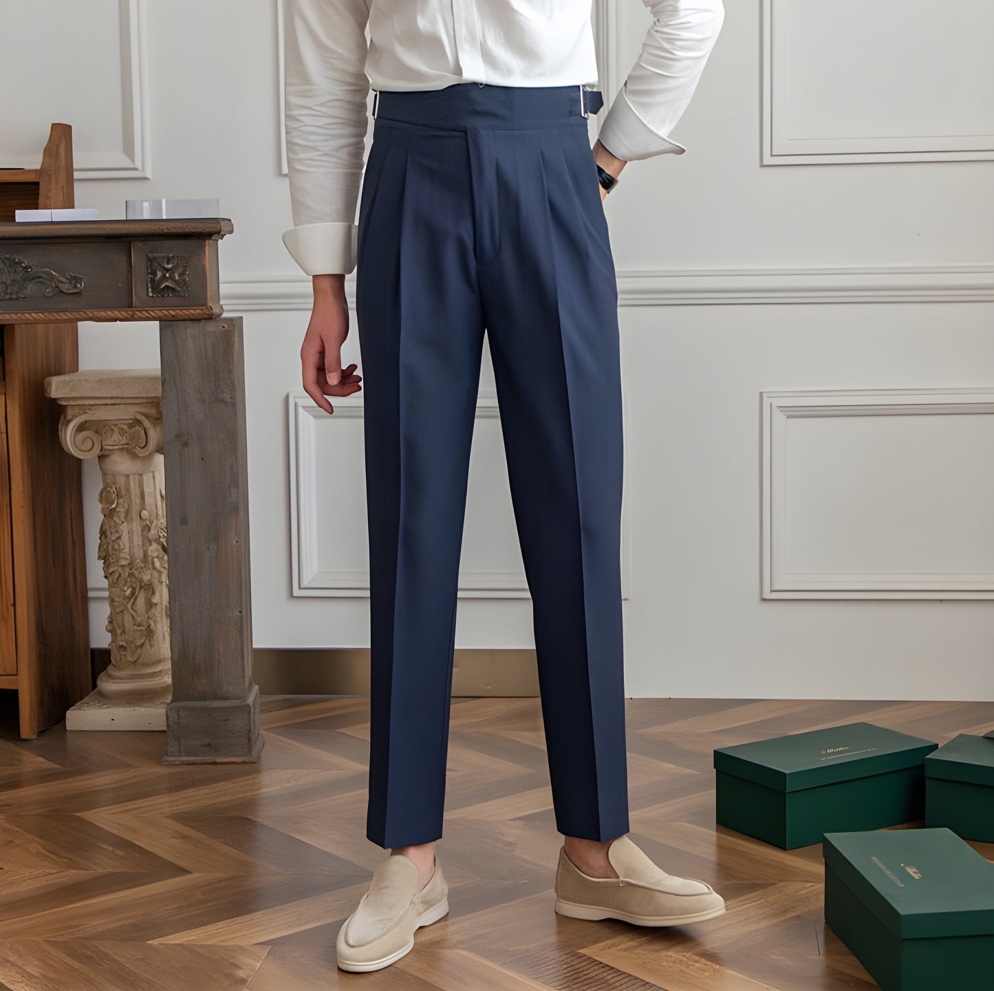 Navy Blue Classic Buckle Gurkha Pants by Italian Vega®