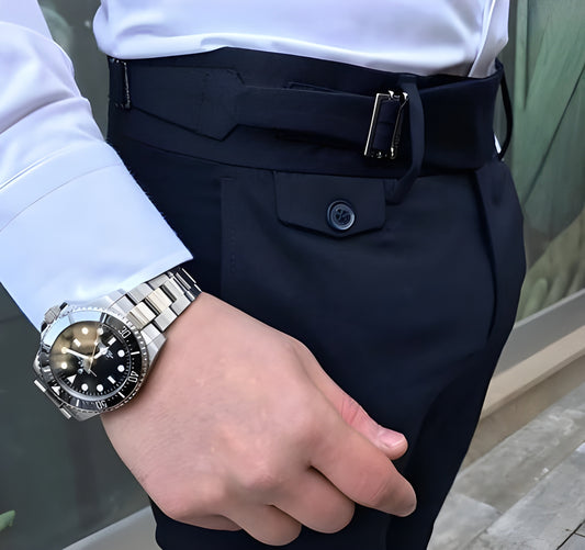 Navy Blue Single Buckle Gurkha Pants