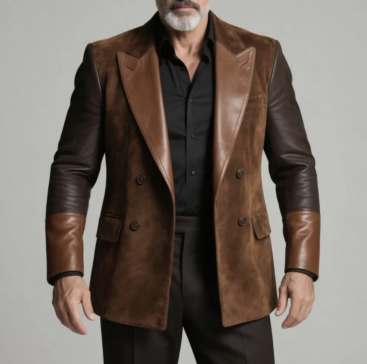 Luxury Brown Suede & PU Leather Blazer – Italian Vega® Signature Edition