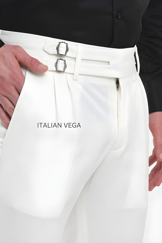 White Double Buckle Formal Gurkha Pants by ITALIAN VEGA®