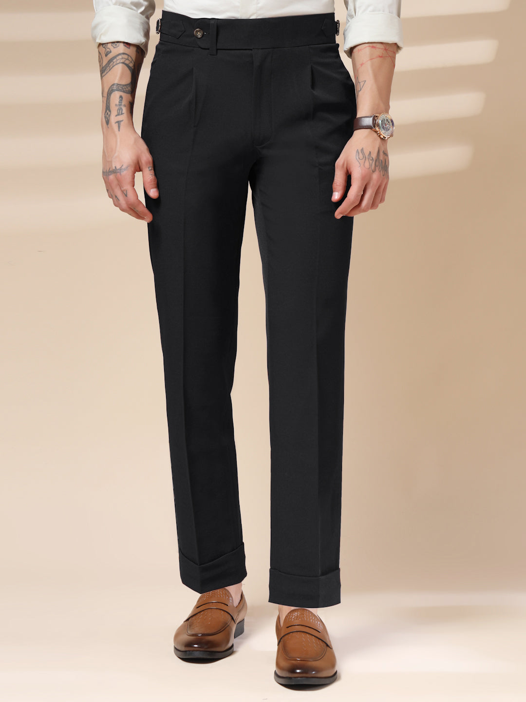 Black Elegant Linen Gurkha Pants | Boot Cut Fit by ITALIAN VEGA®
