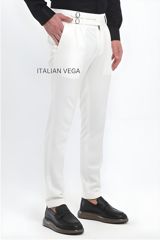 White Double Buckle Formal Gurkha Pants by ITALIAN VEGA®