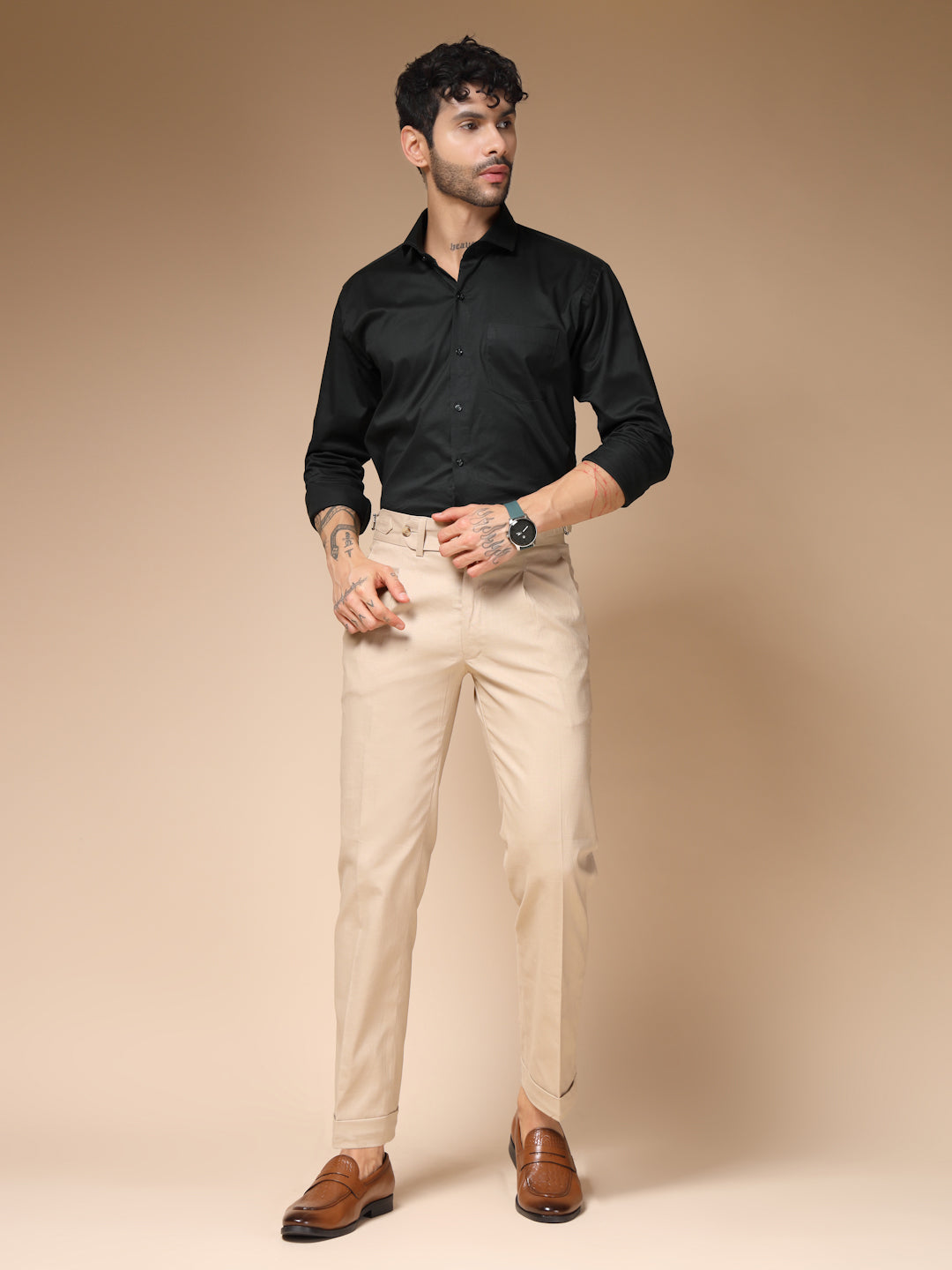 Beige Linen Elegant Gurkha Pants | Boot Cut Fit by ITALIAN VEGA®