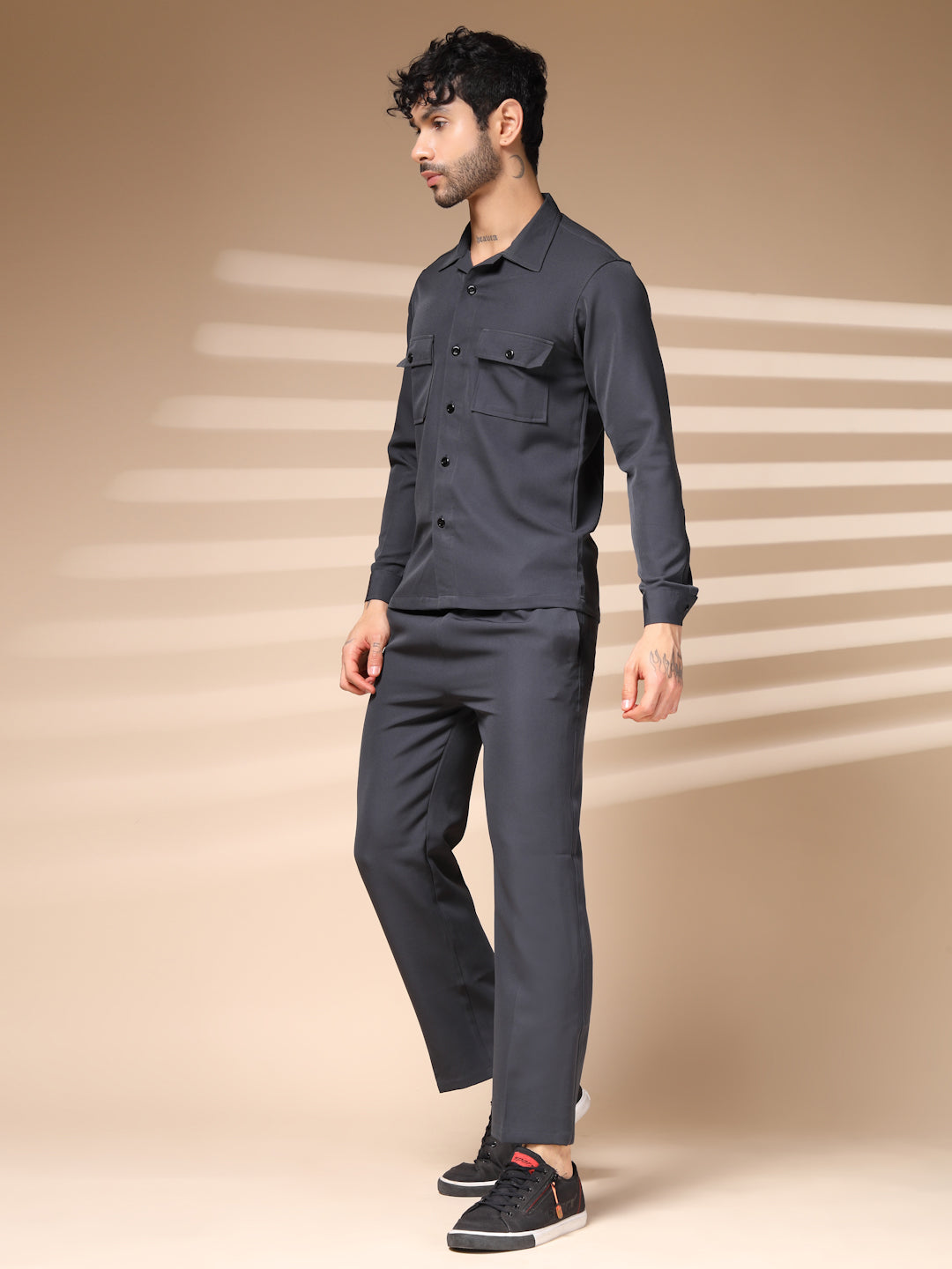 Elephant Grey Men's Buttoned Co-ord Set by Italian Vega®