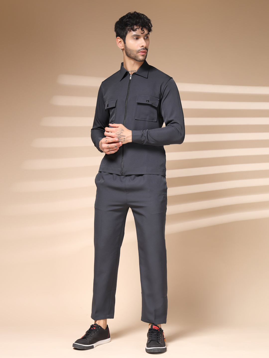 Elephant Grey Men's Zipper Co-ord Set by Italian Vega®