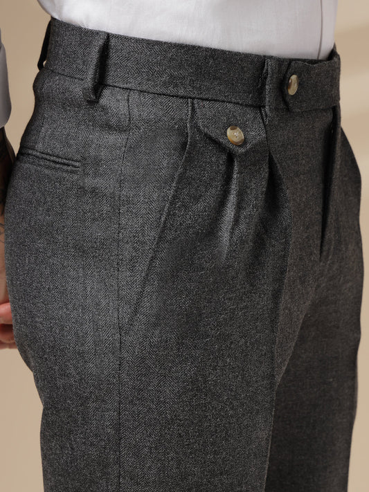 Grey Signature Flap Herringbone Gurkha Pants | Boot Cut Fit by ITALIAN VEGA®
