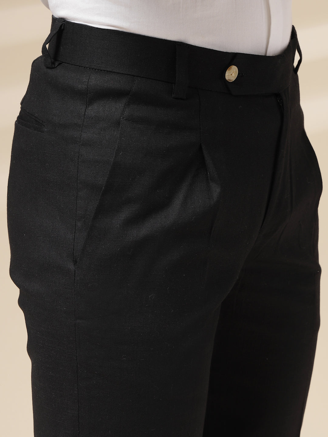 Black Linen Formal Pleated Gurkha Pants | Boot Cut Fit by ITALIAN VEGA®